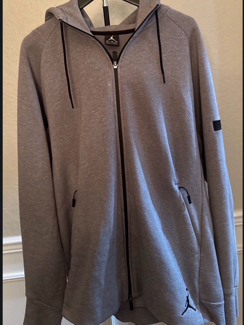 Jordan Gray Full-Zip Hooded Sweatshirt with Black Accents